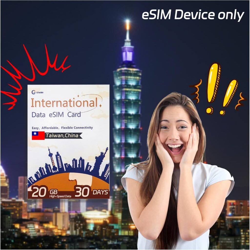 Taiwan eSIM: 20GB High-Speed Data for 30 Days, Explore Taipei 101, Sun Moon Lake, Taroko Gorge  Cycle Around Taiwan, Hotspot Support, No Contract, No SIM Card